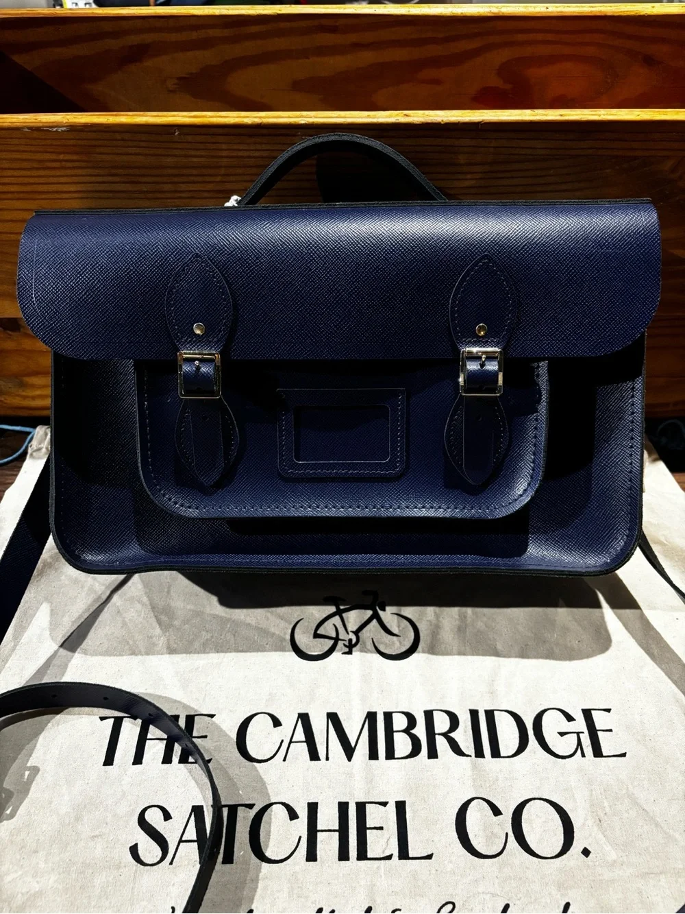 The Cambridge Satchel Company Navy Leather Messenger Satchel
